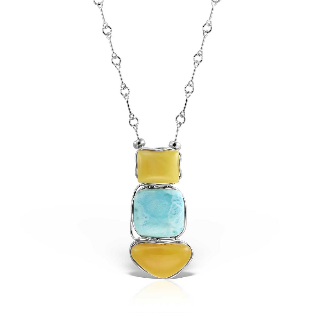 Colier XL Amber Celeste, Larimar si Argint