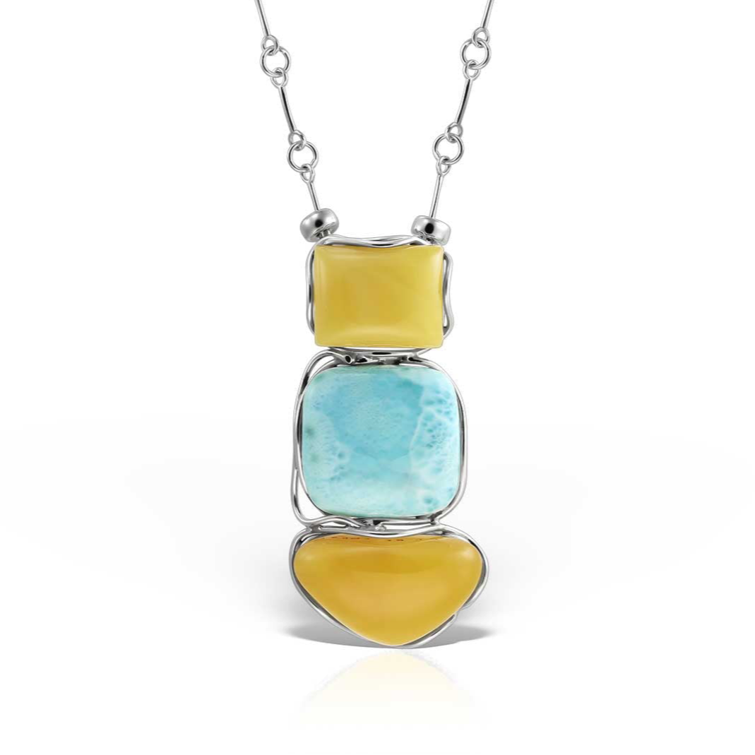 Colier XL Amber Celeste, Larimar si Argint