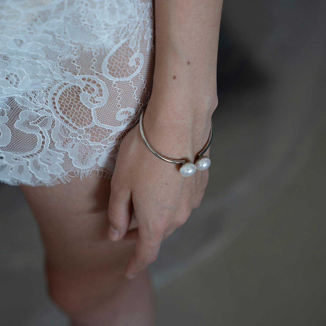 Pearl Torque Silver Bracelet