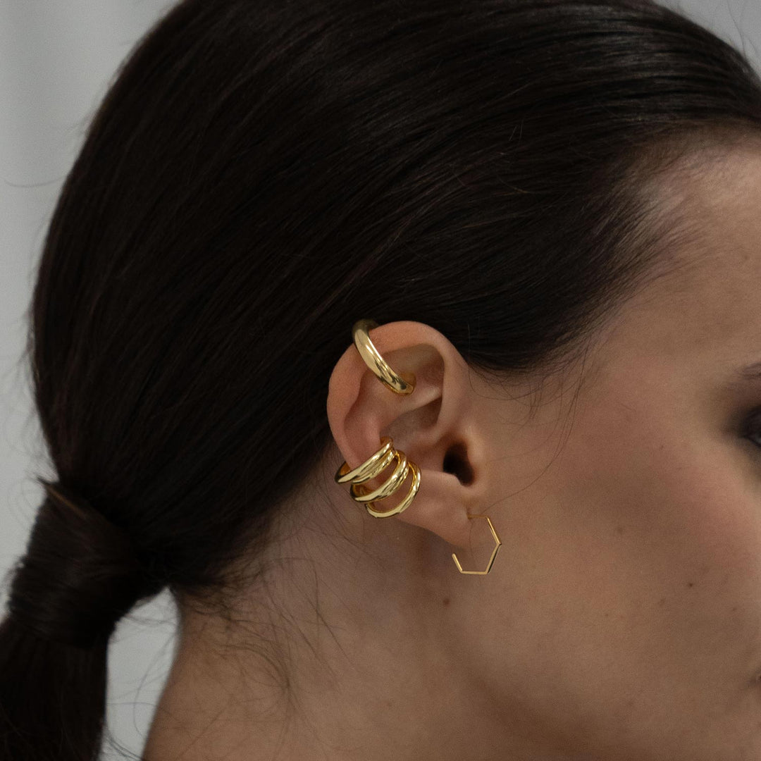 Hexen Hoops Earrings, Gold-Plated Silver