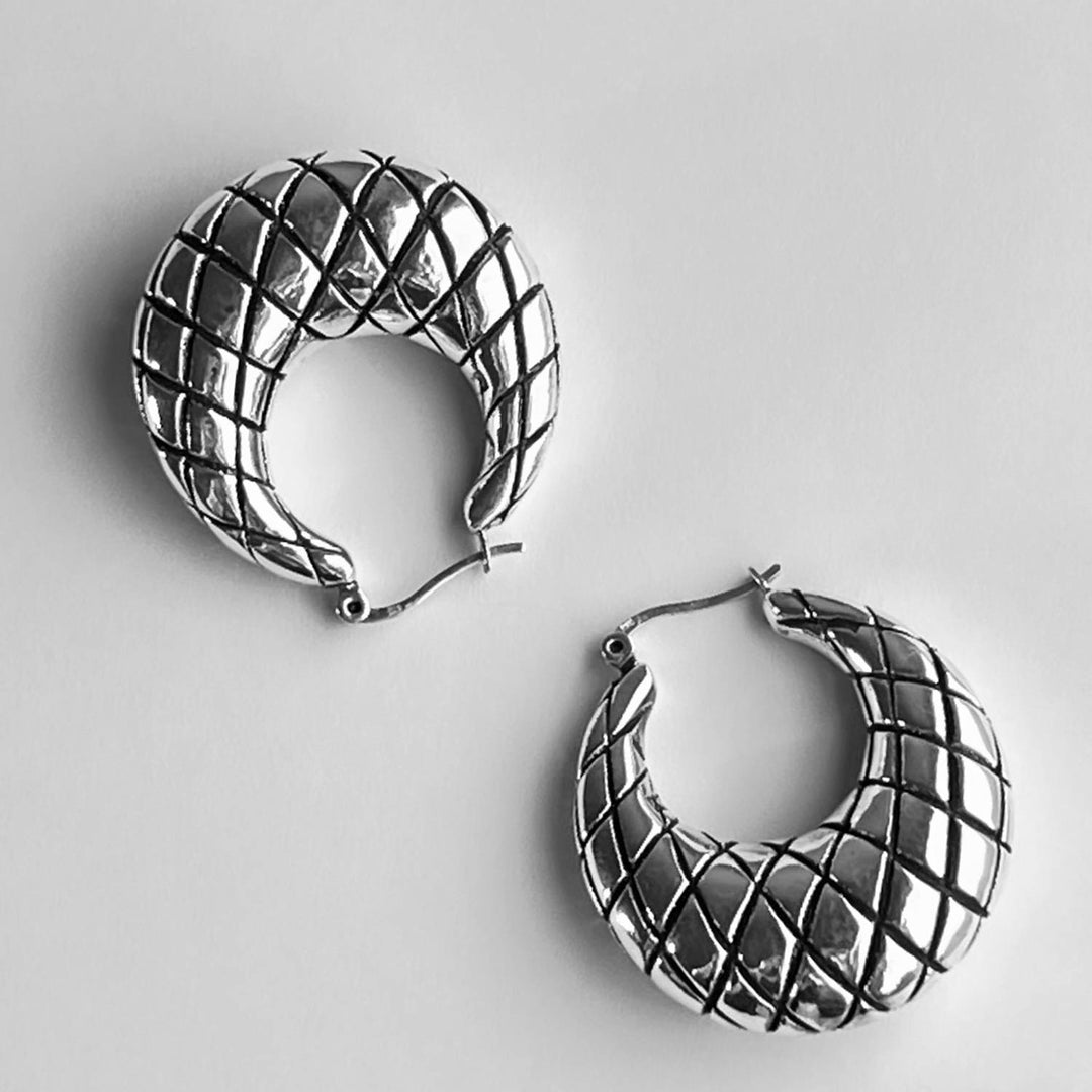 Padded Hoops Earrings, Silver