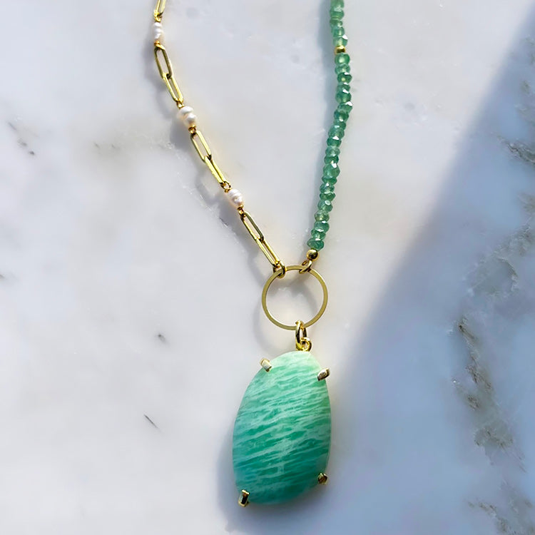 Edon Amazonite Necklace, Gold Plated Silver