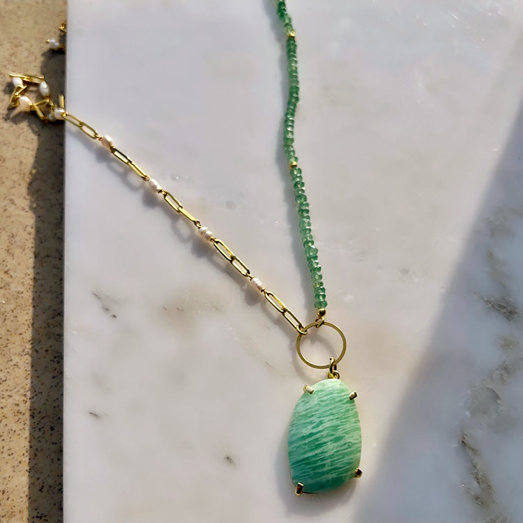 Edon Amazonite Necklace, Gold Plated Silver