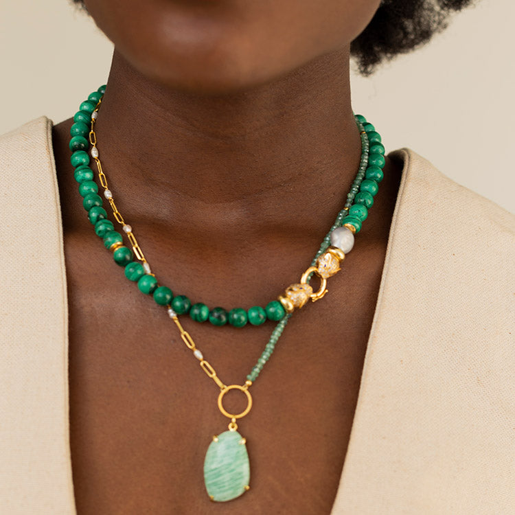 Edon Amazonite Necklace, Gold Plated Silver