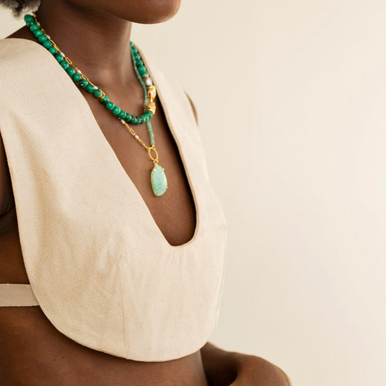 Edon Amazonite Necklace, Gold Plated Silver