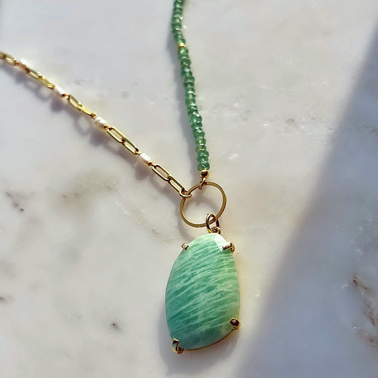 Edon Amazonite Necklace, Gold Plated Silver