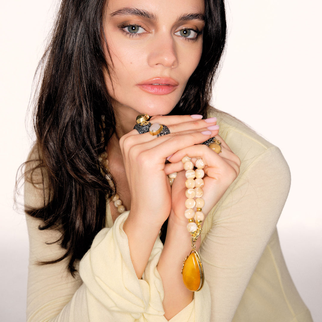Isadora XL Necklace, Mother-of-Pearl & Amber, Gold-Plated Silver