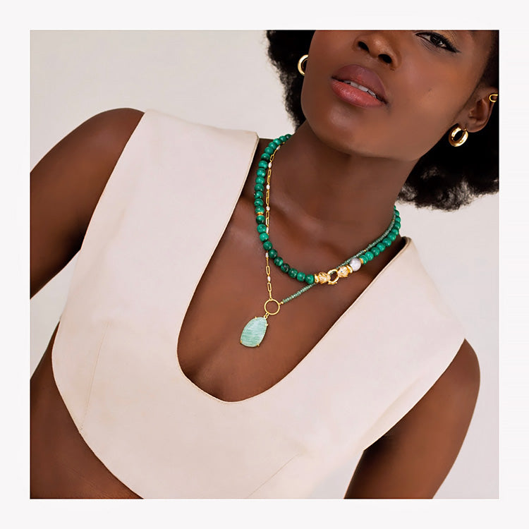 Edon Amazonite Necklace, Gold Plated Silver