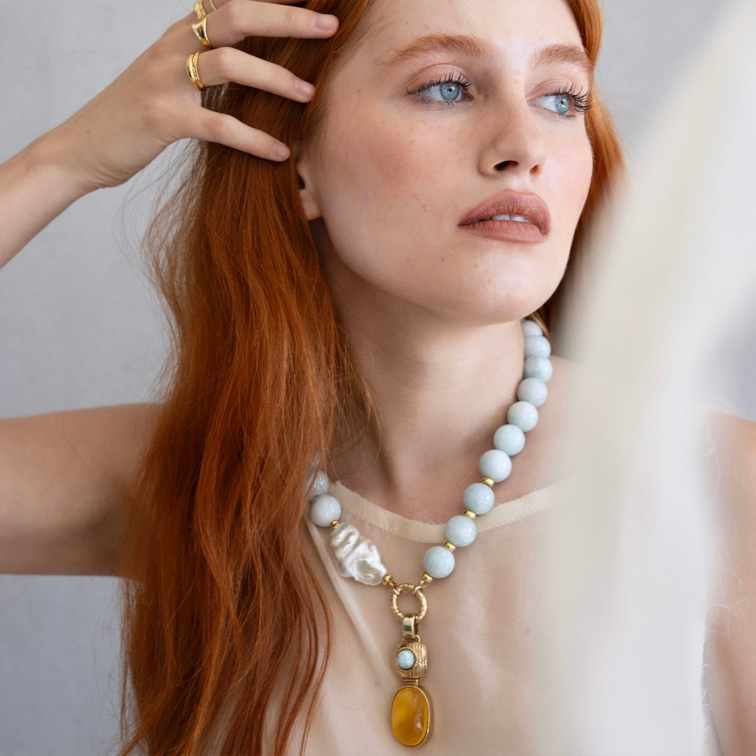 Colier La Correze Larimar, Argint Aurit