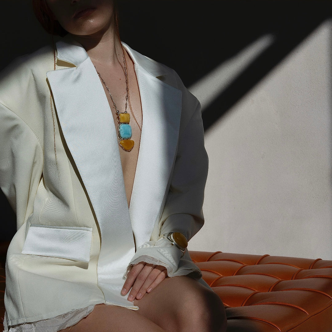 Colier XL Amber Celeste, Larimar si Argint