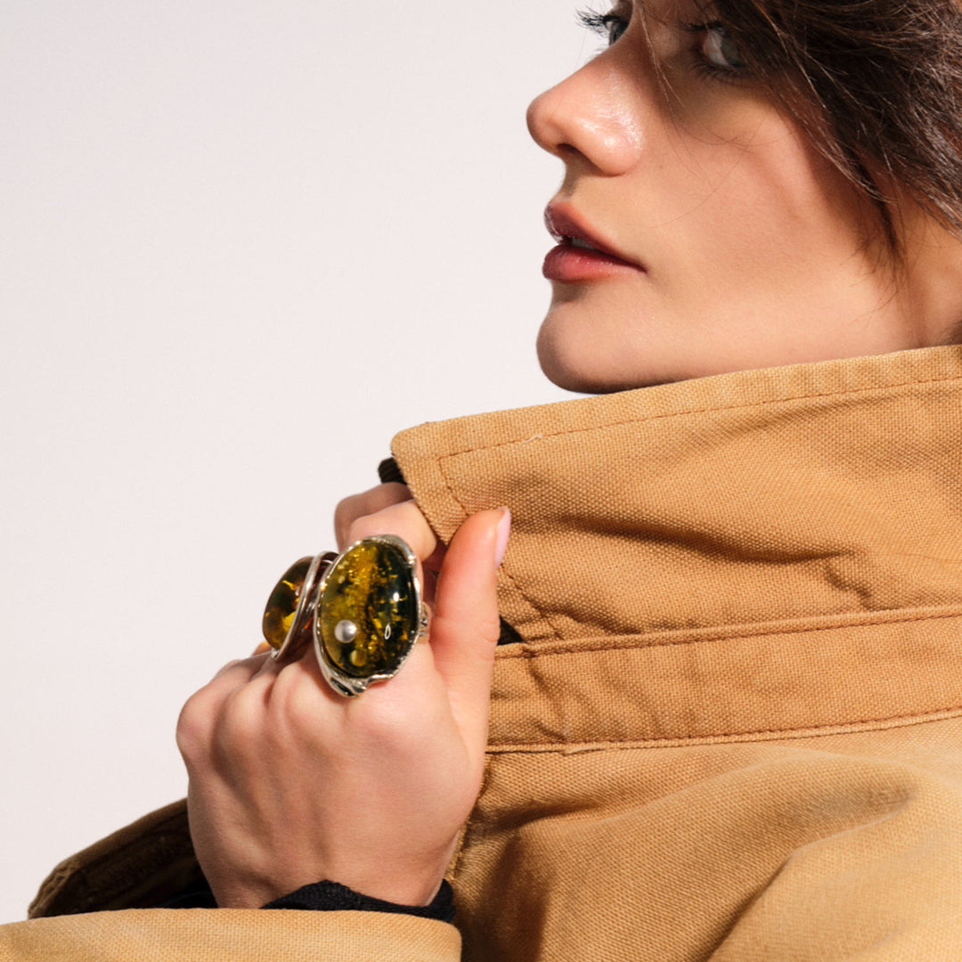 Amber La Belle Epoque #42 Ring, Sterling Silver