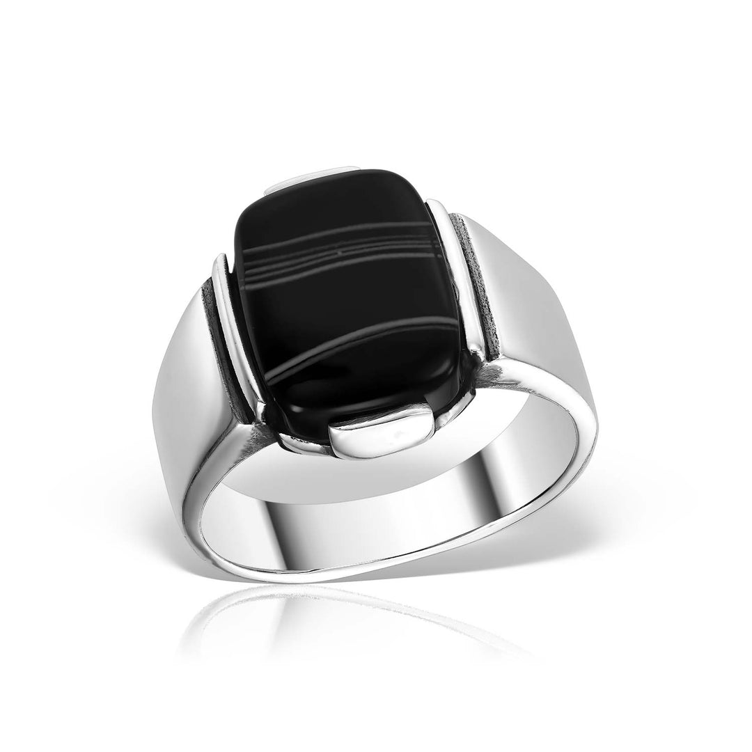 Mankind Baldur Ring with Black Agate, Sterling Silver