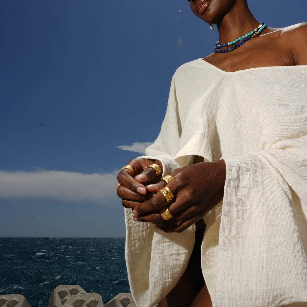 Base Pavilion Brut Ring, Gold-Plated Silver