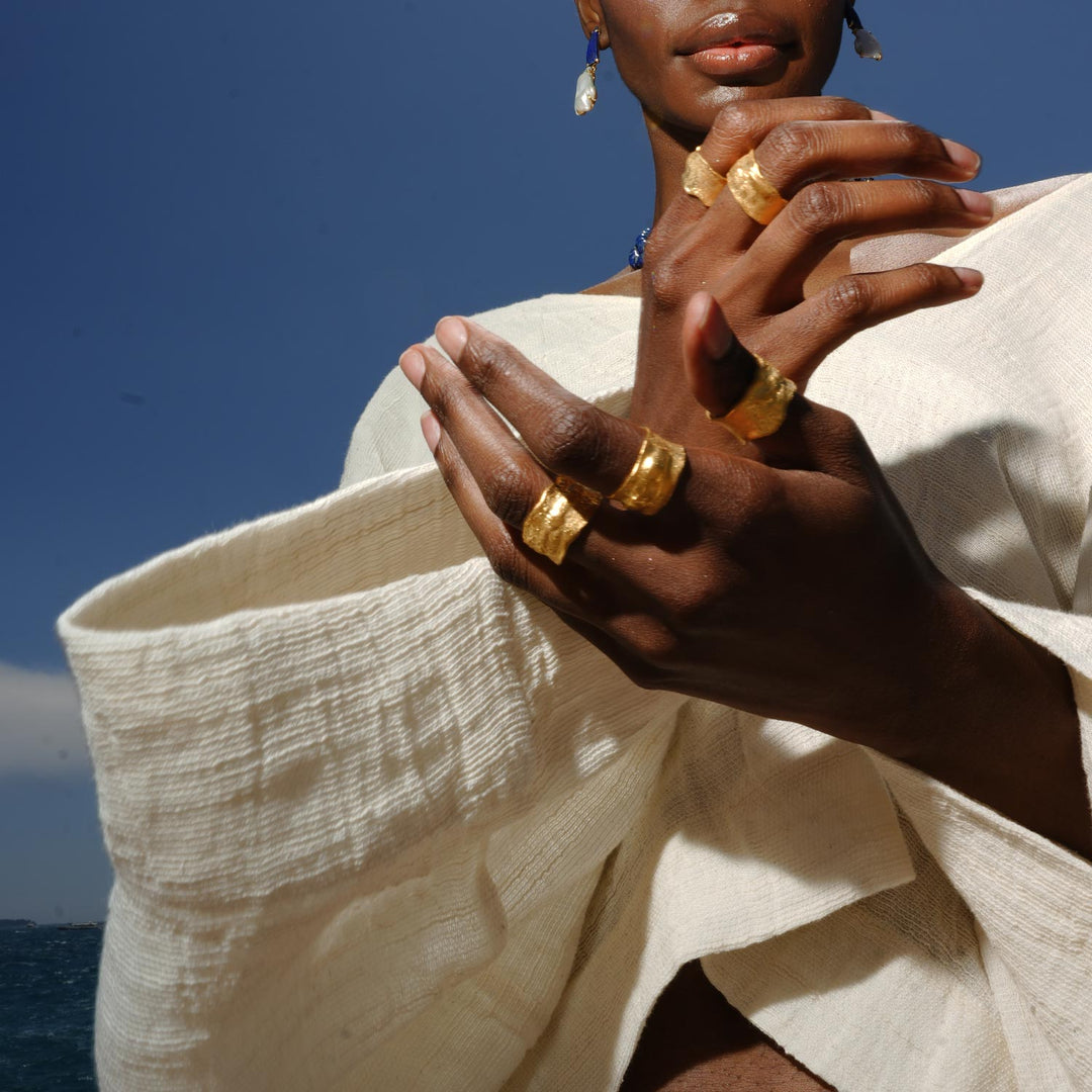 Base Pavilion Brut Ring, Gold-Plated Silver
