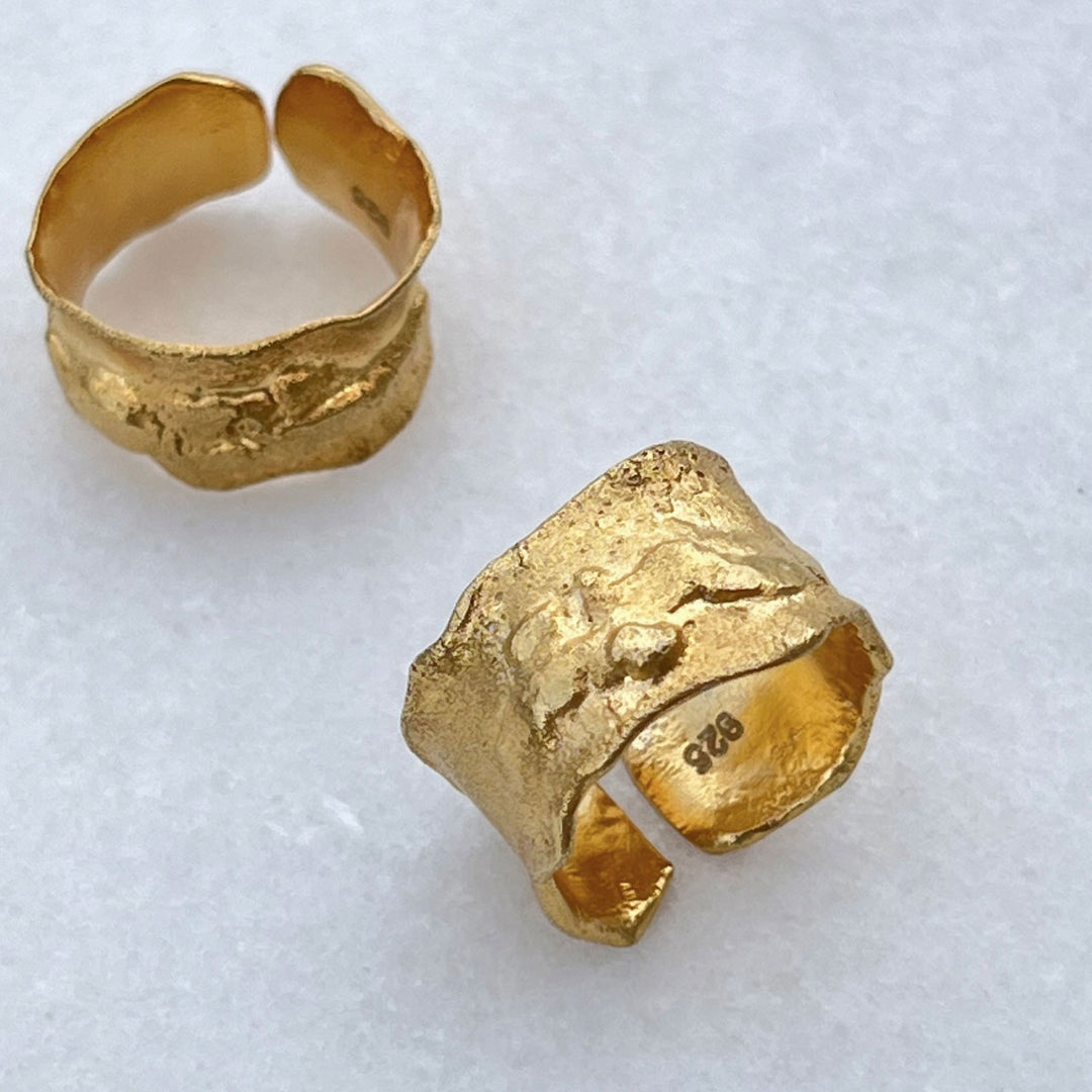 Base Pavilion Brut Ring, Gold-Plated Silver