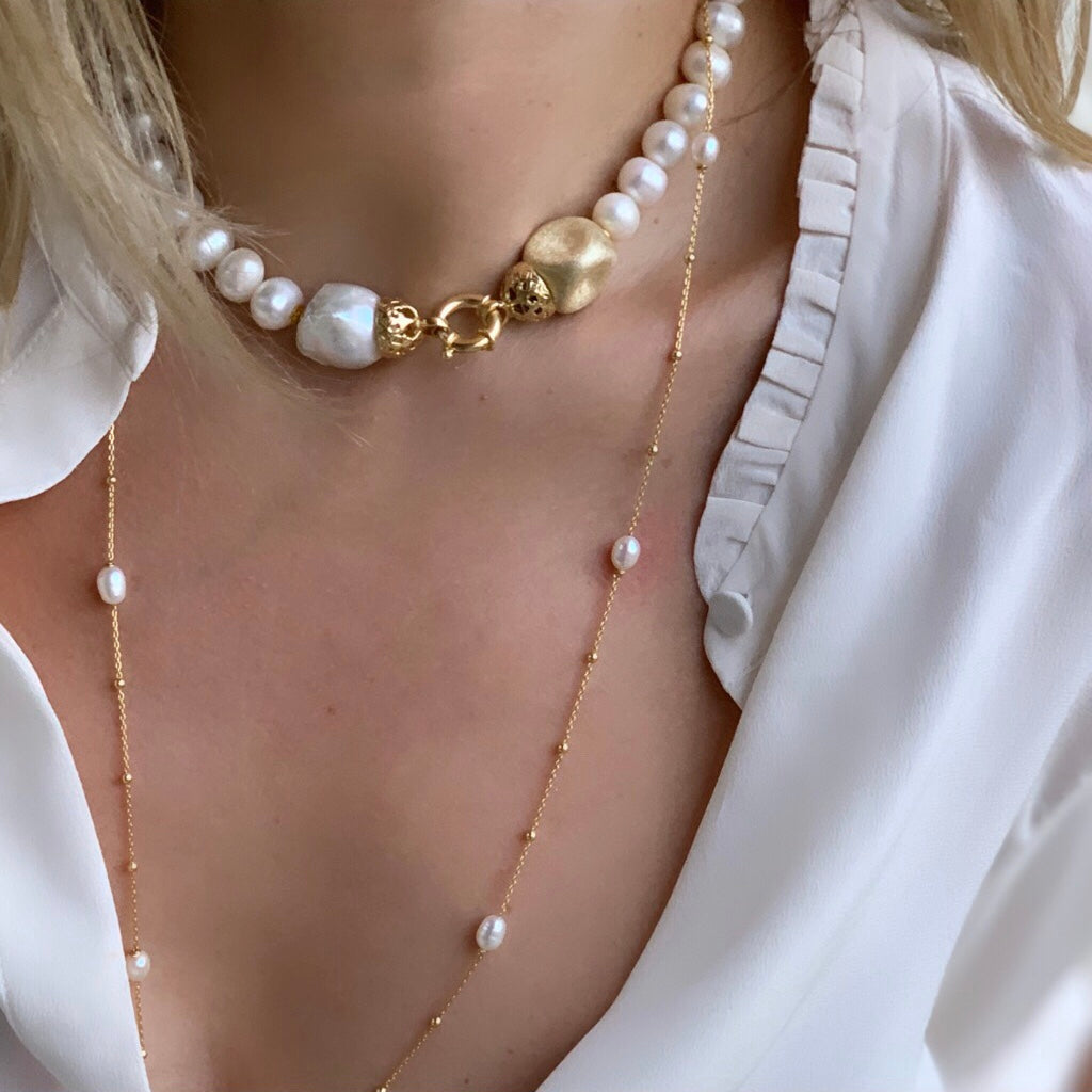 The Pearl Connection Necklace, Gold Plated Silver