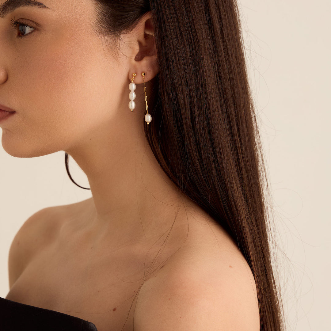 Cercei Alcove Pearls, Argint Aurit