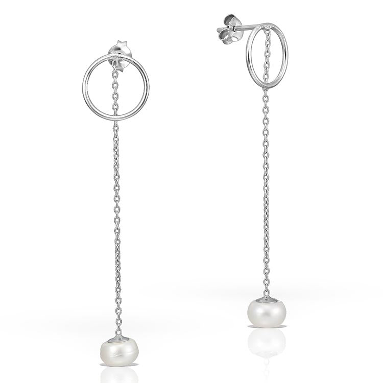 Silver Chain Pearls Earrings