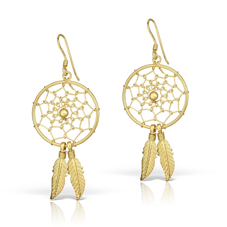 Dream Catchers Earrings in Gilded Silver