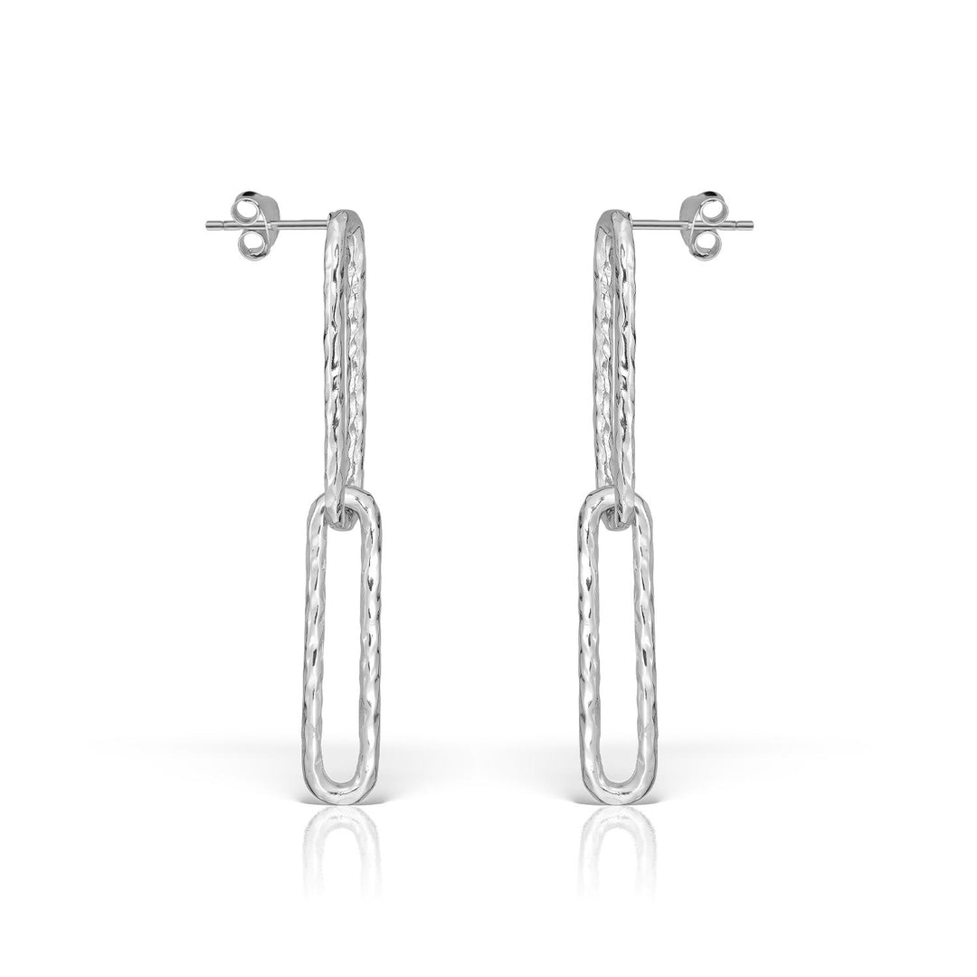 Hammered Link Earrings in Silver