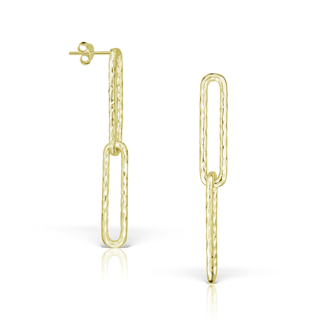 Hammered Link Earrings in Gold Plated Silver