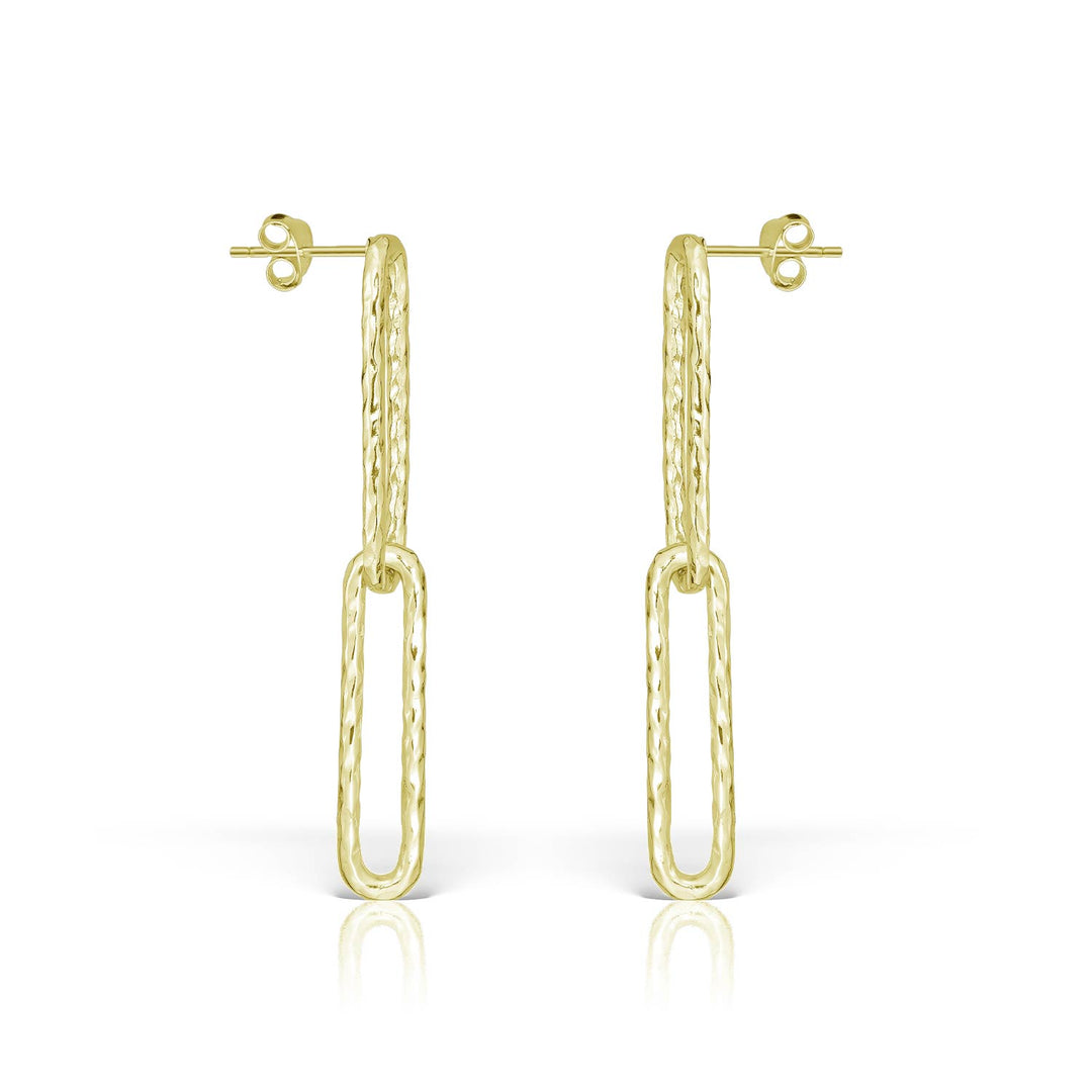 Hammered Link Earrings in Gold Plated Silver