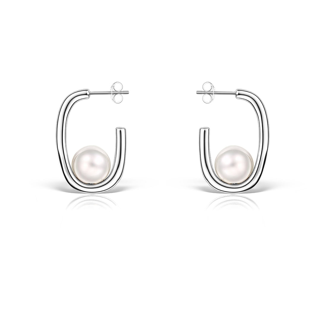 Cercei Okonedo Pearl Hoops, Argint