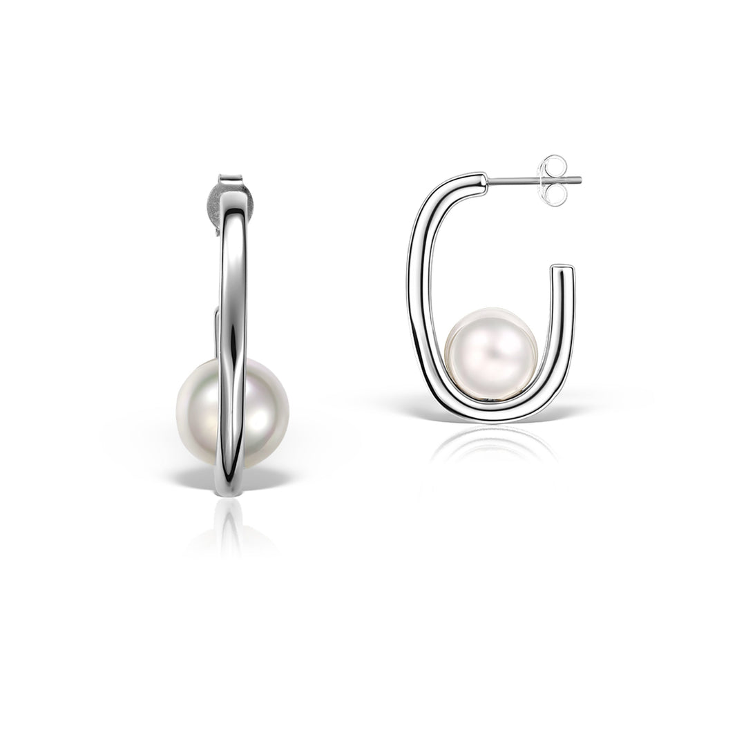 Cercei Okonedo Pearl Hoops, Argint
