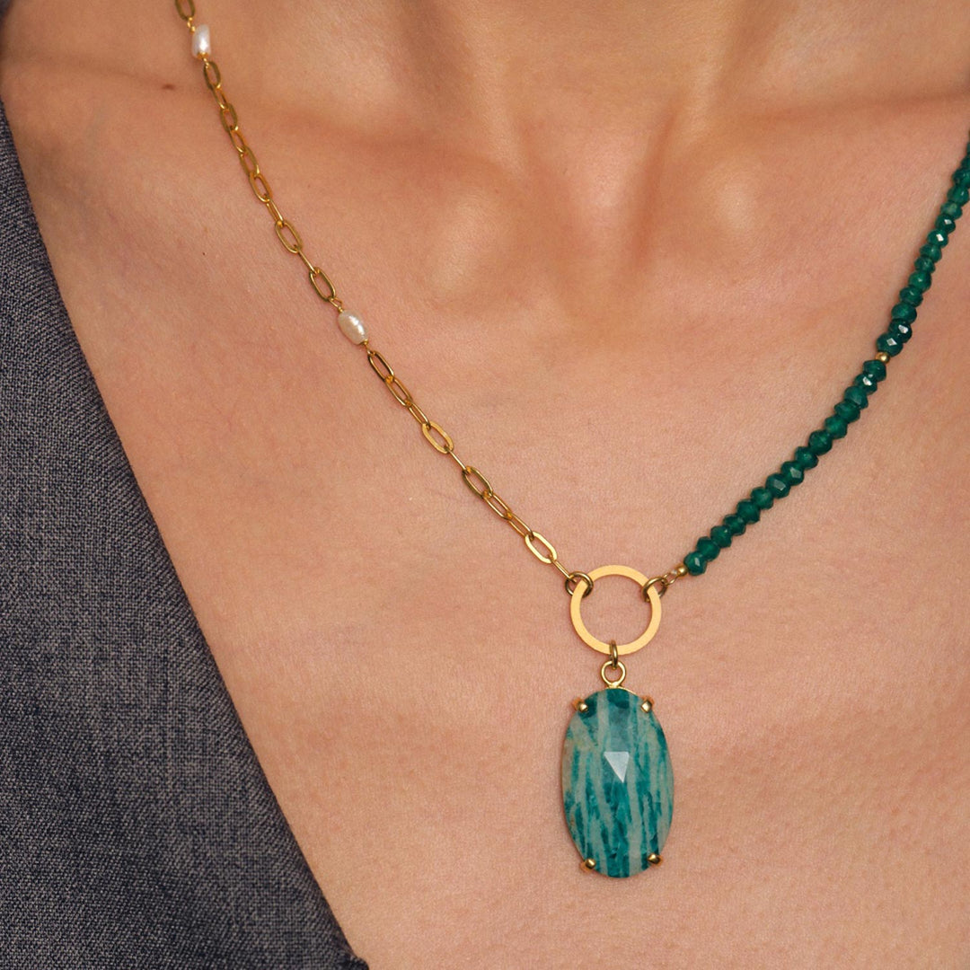 Colier Edon Amazonite, Argint Aurit