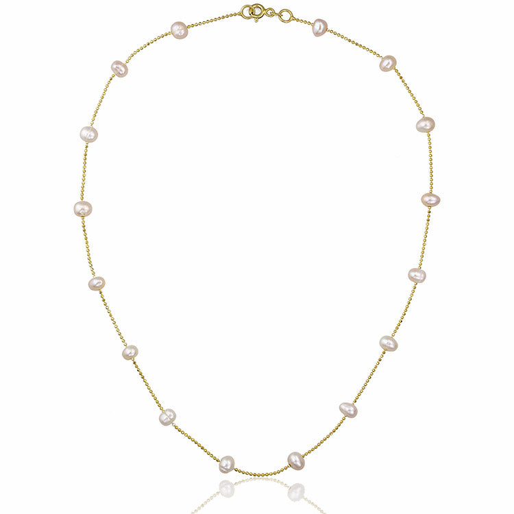 In Between Pearls Necklace in Gilded Silver