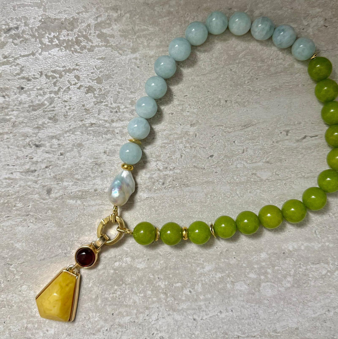 Colier La Vendome, Jadeite si Larimar, Argint Aurit
