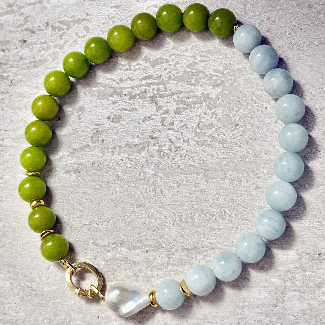 Colier La Vendome, Jadeite si Larimar, Argint Aurit