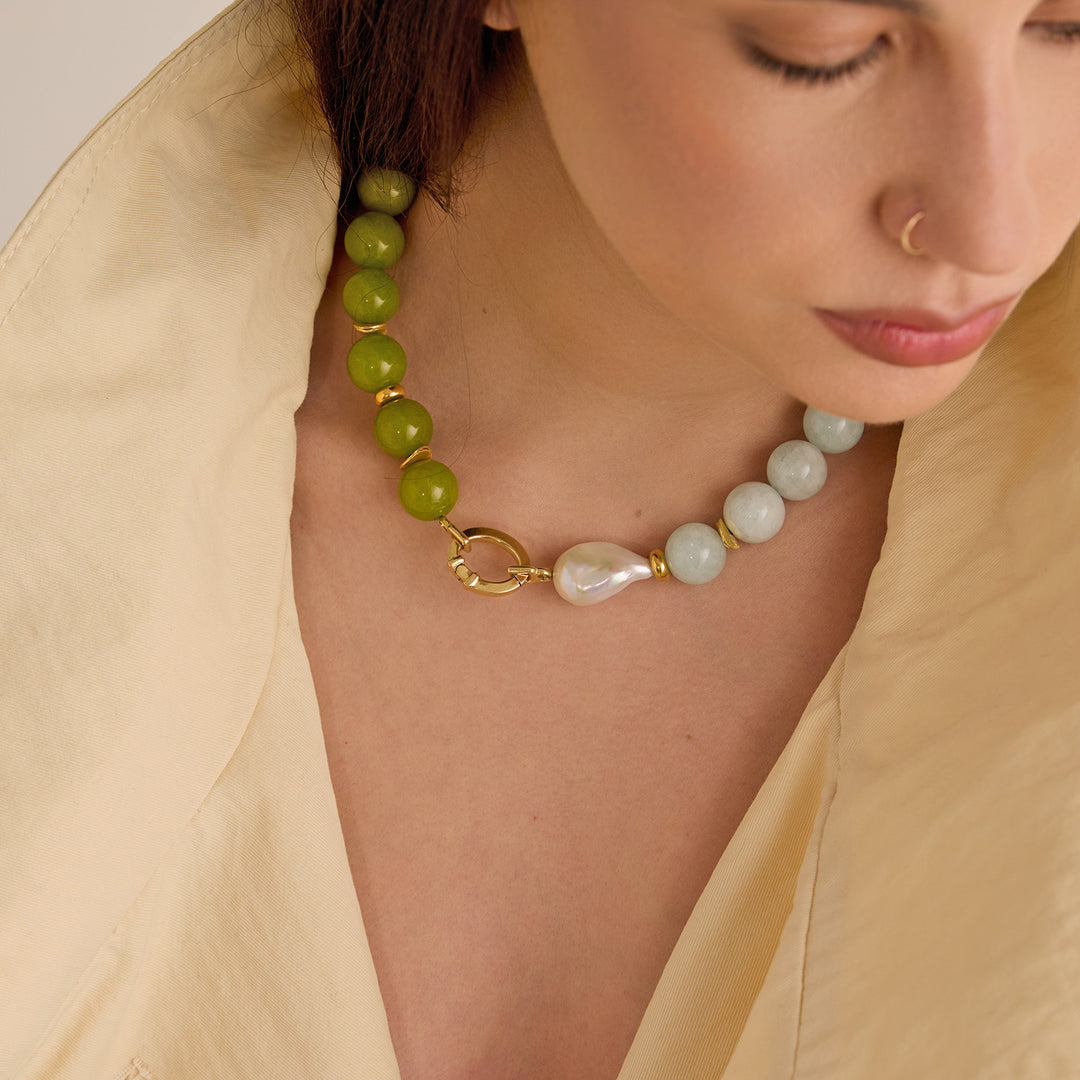 Colier La Vendome, Jadeite si Larimar, Argint Aurit