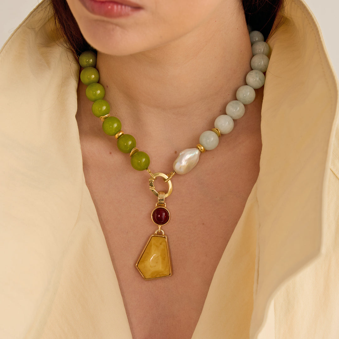 Colier La Vendome, Jadeite si Larimar, Argint Aurit