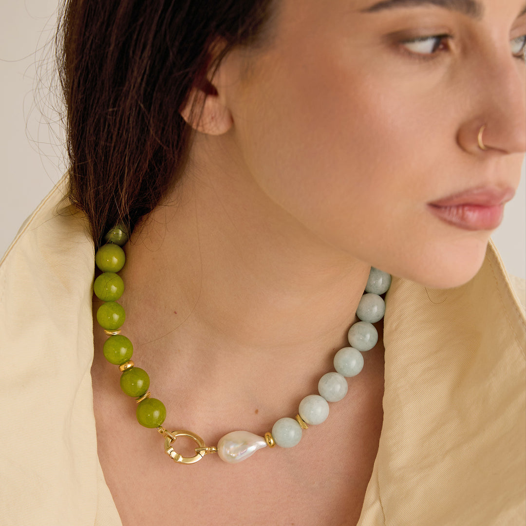 Colier La Vendome, Jadeite si Larimar, Argint Aurit