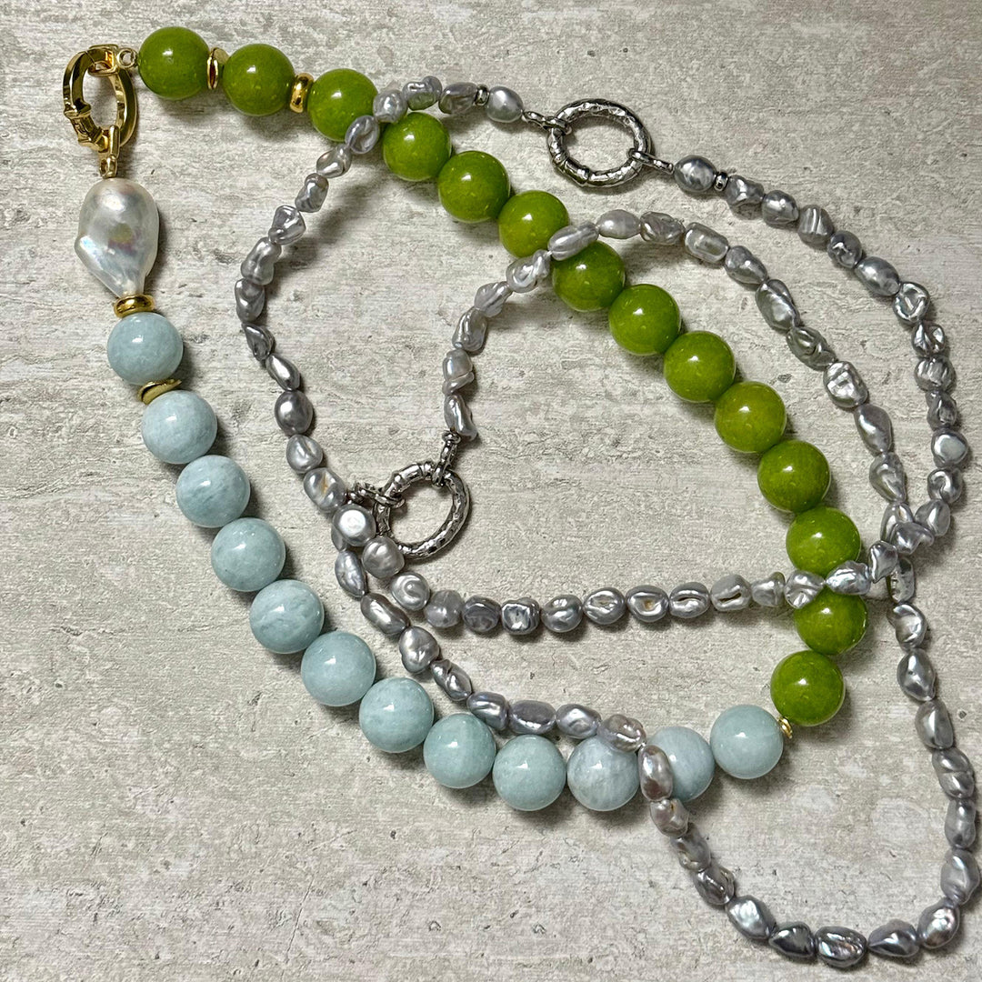 Colier La Vendome, Jadeite si Larimar, Argint Aurit