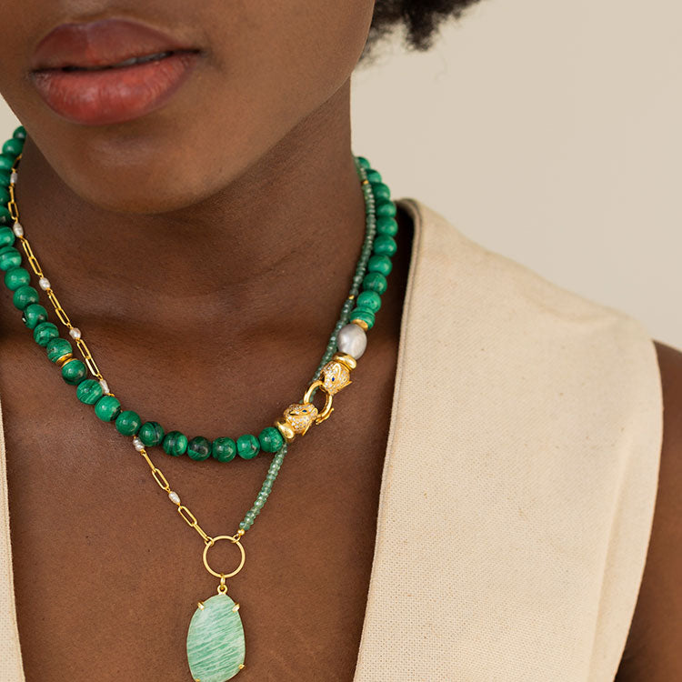 ValVerde Malachite Necklace, Gilded Silver