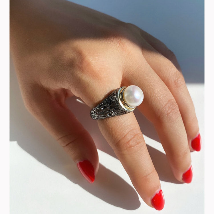 Pearl Hookup Ring in Silver