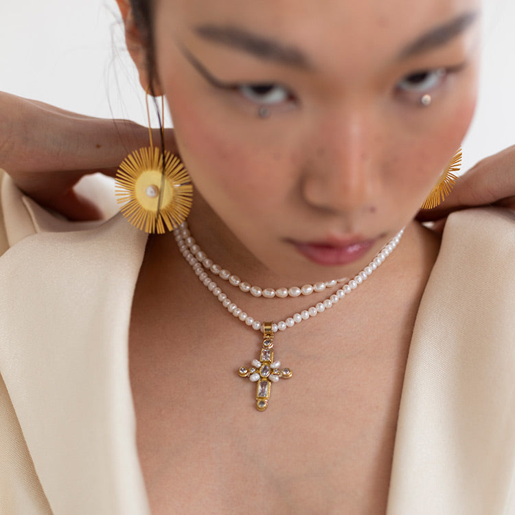 Clear Monasterio Necklace in Pearls, Silver Gilt