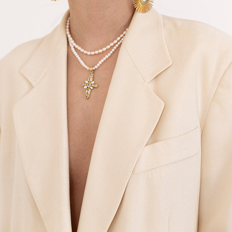 Clear Monasterio Necklace in Pearls, Silver Gilt