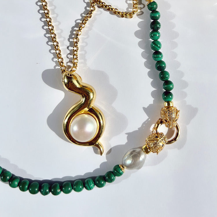 ValVerde Malachite Necklace, Gilded Silver